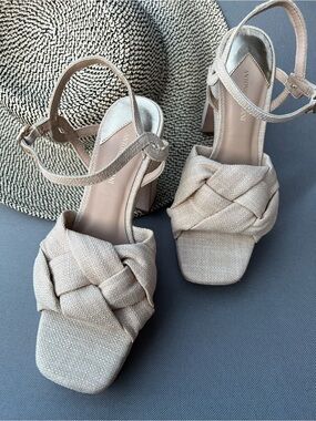 NWOB $129 Antonio Melani Mya Linen Braided Platform Heels Sandals 8M